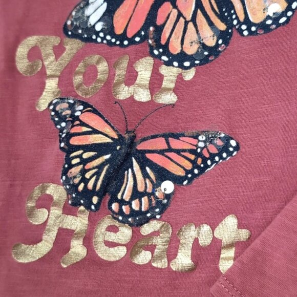 3/$20 Oshkosh Heart Long Sleeve Tshirt Gold Butterfly Sequin Girls Mauve Top - Picture 3 of 10